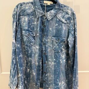 NWT Lovestitch Denim patchwork button down size Large